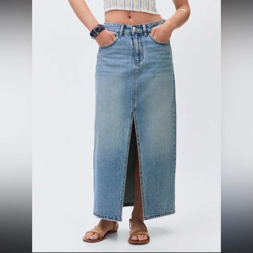 Mango MNG Denim Maci Skirt Front Slit Size Medium